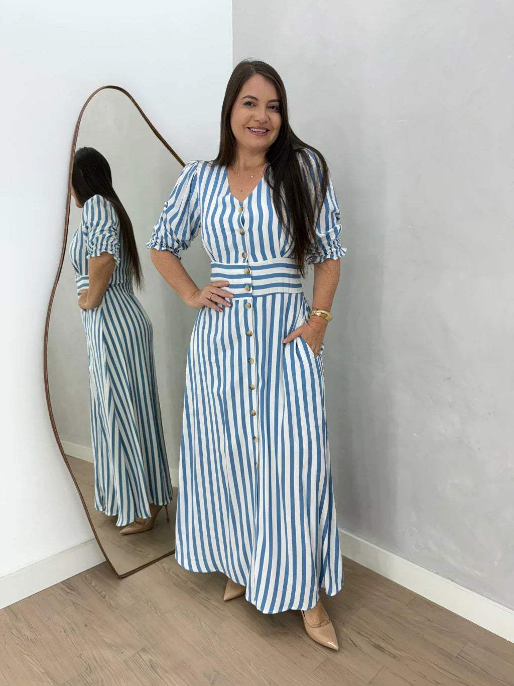VESTIDO LUCIANA LISTRADO AZUL