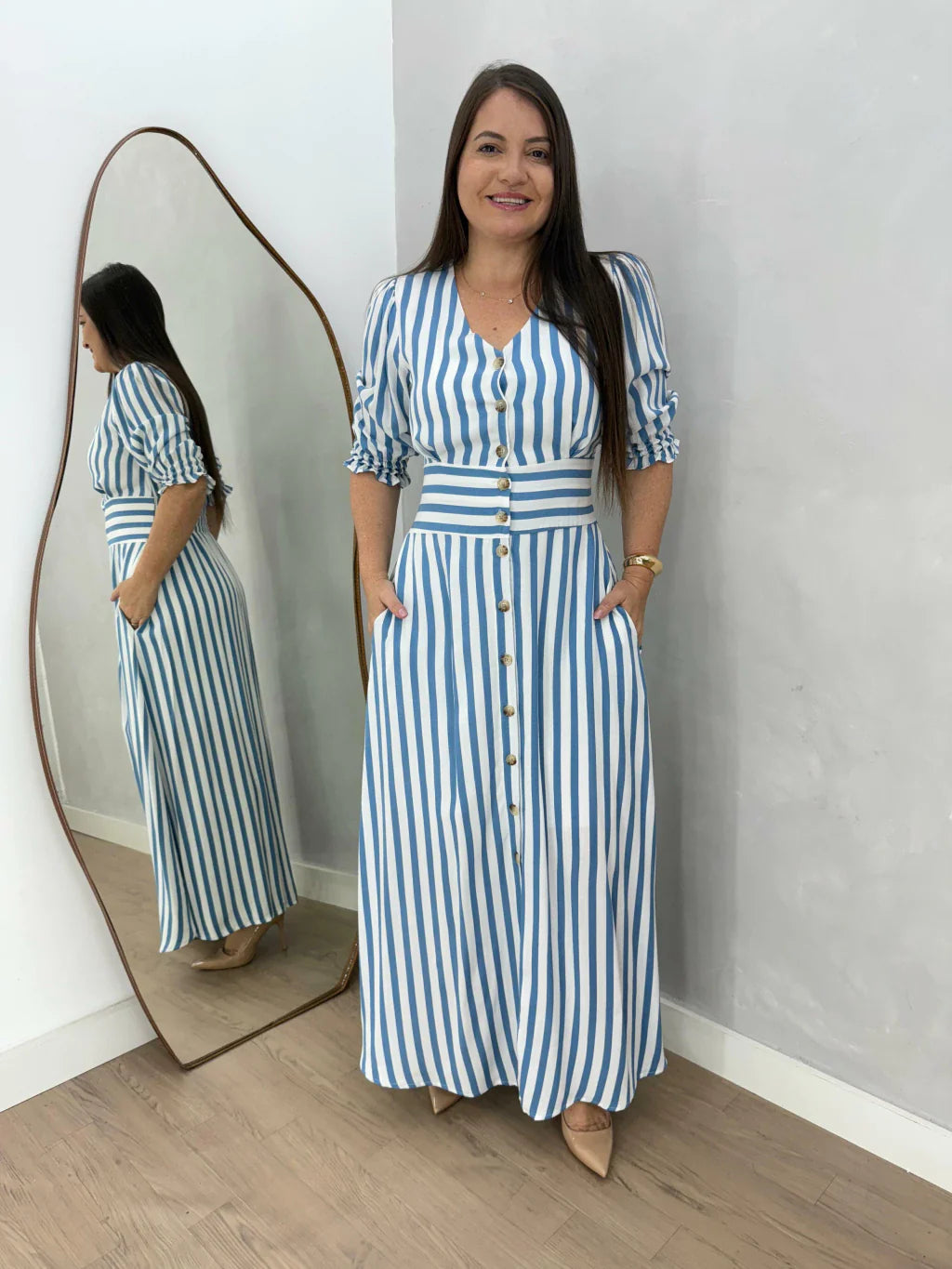 VESTIDO LUCIANA LISTRADO AZUL