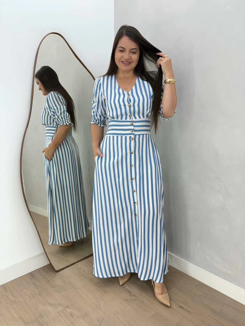 VESTIDO LUCIANA LISTRADO AZUL