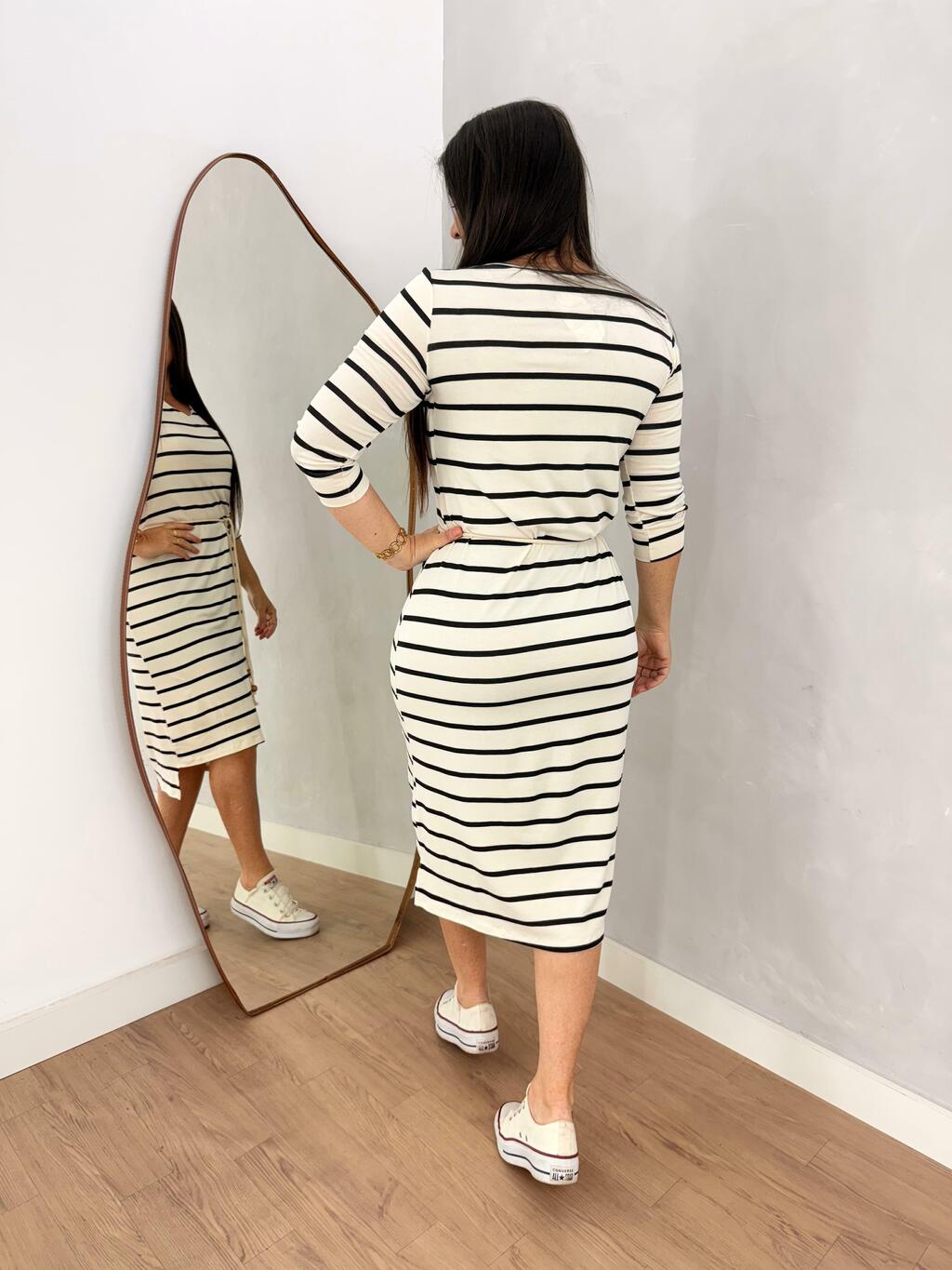 VESTIDO GABY LISTRADO PRETO