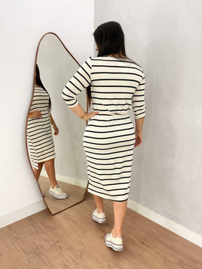 VESTIDO GABY LISTRADO PRETO