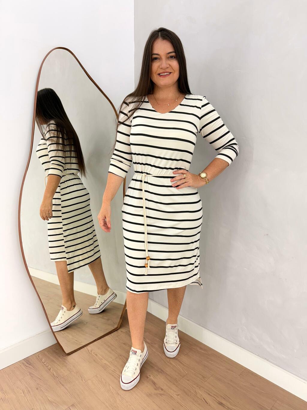 VESTIDO GABY LISTRADO PRETO