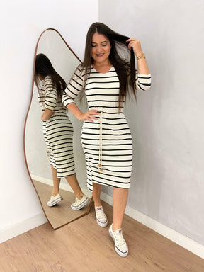 VESTIDO GABY LISTRADO PRETO