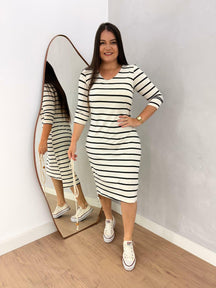 VESTIDO GABY LISTRADO PRETO